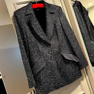 STUNNING ESCADA JACKET sequins wool black silver w gold crackle buttons. A STEAL